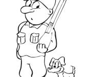 Coloriage soldat avec son chien mignon