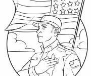 Coloriage Soldat de l'arm&eacute;e am&eacute;ricaine avec le drapeau