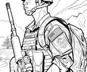 Coloriage Soldat de l'arm&eacute;e am&eacute;ricaine tenant un fusil