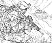 Coloriage Soldat de l'arm&eacute;e cach&eacute; dans la vall&eacute;e