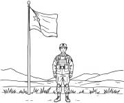 Coloriage Soldat et drapeau en plein air
