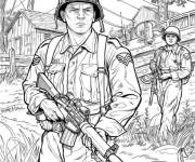 Coloriage Soldats en milieu rural