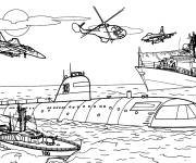 Coloriage Sous-marin et avions de l'arm&eacute;e