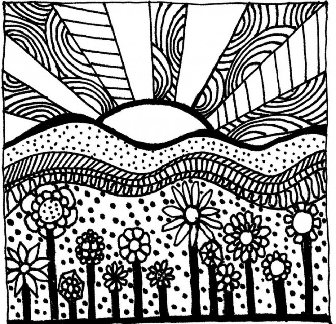 Coloriage Art Thérapie Le Coucher Du Soleil