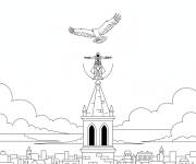 Coloriage Aigle et personnage Assassin's Creed style cartoon