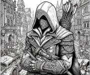 Coloriage Assassin's Creed devant la ville