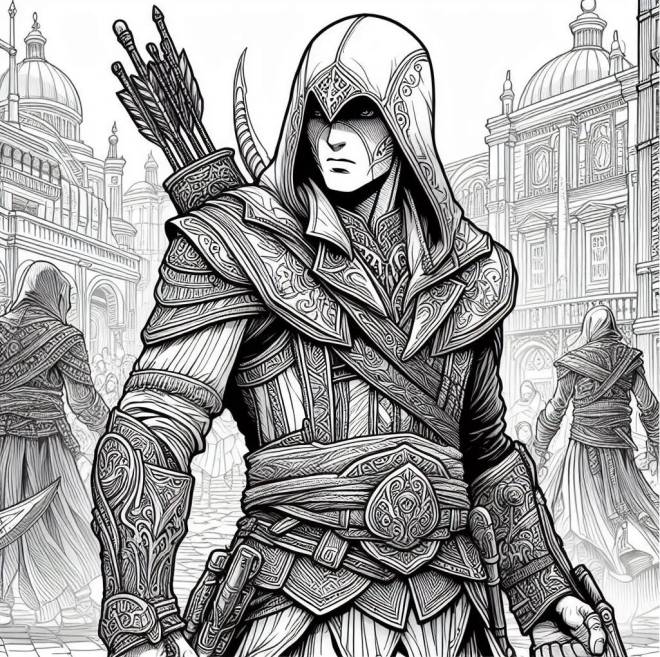 Coloriage Assassin's Creed et le combat dessin gratuit à imprimer