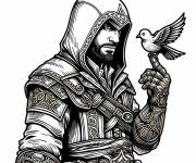 Coloriage Edward kenway d'Assassin's Creed avec un oiseau