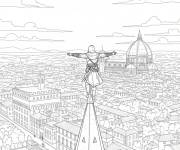Coloriage H&eacute;ros d'Assassin's Creed surveille la ville vue d'aigle