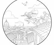 Coloriage Sc&egrave;ne de course-poursuite sur les toits d'Assassin's Creed