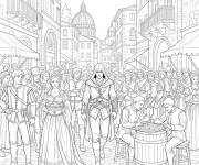 Coloriage Une sc&egrave;ne de foule d'Assassin's Creed