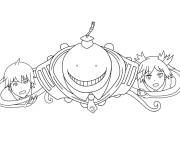 Coloriage Karma, Koro Sensei et Nagisa en volant