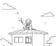Coloriage Koro Senseisur le toit de la maison