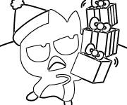 Coloriage et dessins gratuit Badtz-Maru avec les cadeaux de noel à imprimer