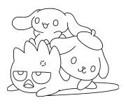 Coloriage Badtz-Maru, Pompompurin et Cinnamoroll de Sanrio