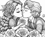 Coloriage Baiser à motif en fleurs