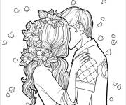 Coloriage Baiser adorable sous les feuilles