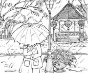 Coloriage Baiser caché sous la parapluie