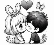 Coloriage Baiser chibi