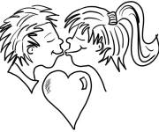 Coloriage Baiser d'un couple amoureux