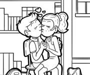 Coloriage Baiser dans la librairie