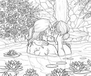 Coloriage Baiser dans la rivi&egrave;re