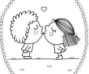 Coloriage Baiser dans une Carte postale