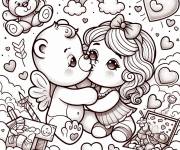 Coloriage Baiser de fille et ourson en peluche