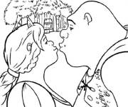 Coloriage Baiser de Shrek et Fion