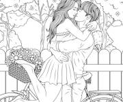 Coloriage Baiser des amoureux dans le jardin