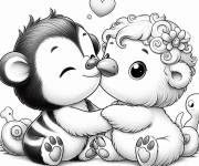 Coloriage Baiser des animaux dr&ocirc;les