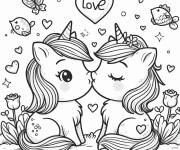 Coloriage Baiser des licornes