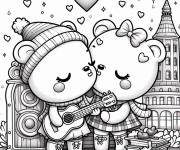 Coloriage Baiser des ours mignons