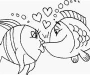 Coloriage Baiser des poissons