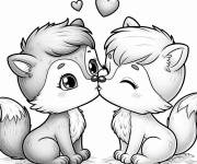 Coloriage Baiser des renards