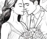 Coloriage Baiser du couple mari&eacute;