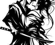 Coloriage Baiser du Samurai