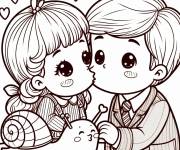 Coloriage Baiser kawaii des enfants