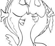 Coloriage Baiser mignon de couple de poissons
