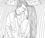 Coloriage Baiser sous la pluie