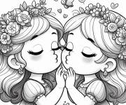 Coloriage Bisous des soeurs en maternelle
