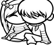 Coloriage Des enfants mignons s'embrassent