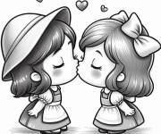 Coloriage Deux filles s'embrassent