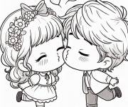 Coloriage Enfants en baiser chibi
