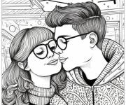 Coloriage Exprimer l'amour avec le baiser