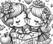 Coloriage J'aime le baiser