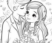 Coloriage Jeune couple mari&eacute; baiser