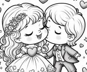 Coloriage Le garcon embrasse la belle fille