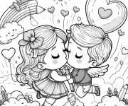 Coloriage Les enfants s'embrassent dans le ciel