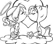 Coloriage Petit ange et d&eacute;mon baiser